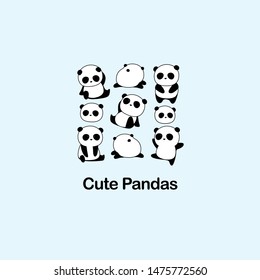 Vector Illustration / Logo Design - Cute funny fat baby cartoon giant panda bears with different gestures