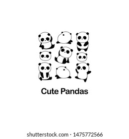 Vector Illustration / Logo Design - Cute funny fat baby cartoon giant panda bears with different gestures