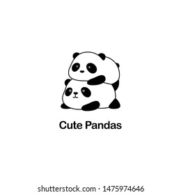 Vector Illustration / Logo Design - Cute funny fat baby cartoon giant panda bears, one panda lie on another panda