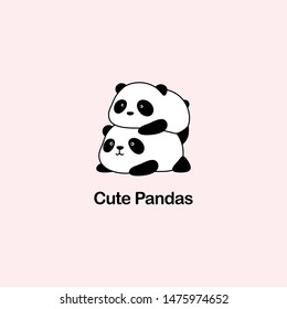 Vector Illustration / Logo Design - Cute funny fat baby cartoon giant panda bears, one panda lie on another panda