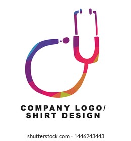 Vector Illustration Logo Design of Doctor and Nurse Stethoscope for Medical with Geometry Polygon Rainbow Color. Graphic Design for Shirt, Background, Template, Layout, Website, Mobile App and More.