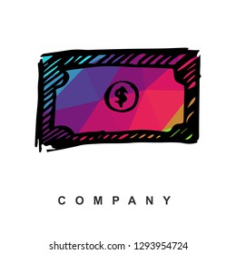 Vector Illustration Logo Design of Dollar Money with Geometry Polygon Rainbow Color. Hand Drawn and Doodle.