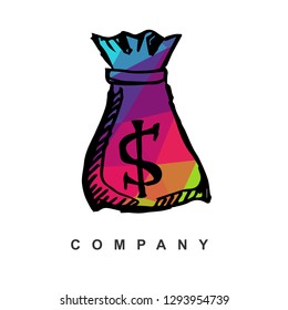Vector Illustration Logo Design of Dollar Money with Geometry Polygon Rainbow Color. Hand Drawn and Doodle.
