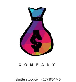 Vector Illustration Logo Design of Dollar Money with Geometry Polygon Rainbow Color. Hand Drawn and Doodle.