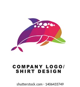 Vector Illustration Logo Design of Dolphin Animal with Geometry Polygon Rainbow Color. Graphic Design for Shirt, Apparel, Template, Layout, Website, Mobile App and More.