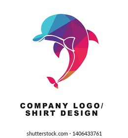Vector Illustration Logo Design of Dolphin Animal with Geometry Polygon Rainbow Color. Graphic Design for Shirt, Apparel, Template, Layout, Website, Mobile App and More.