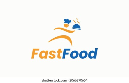 vector illustration logo design for fast food restaurant company, with a simple abstract graphic chef running brings food.