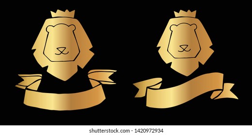 Vector Illustration Logo Design of Gold Lion Animal Icon in Set or Collection. Graphic Design for Shirt, Background, Template, Layout, Website, Mobile App and More.