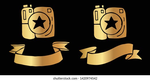 Vector Illustration Logo Design of Gold Camera Photography Icon in Set or Collection. Graphic Design for Shirt, Background, Template, Layout, Website, Mobile App and More.