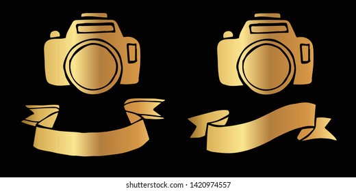 Vector Illustration Logo Design of Gold Camera Photography Icon in Set or Collection. Graphic Design for Shirt, Background, Template, Layout, Website, Mobile App and More.