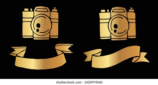 Vector Illustration Logo Design of Gold Camera Photography Icon in Set or Collection. Graphic Design for Shirt, Background, Template, Layout, Website, Mobile App and More.