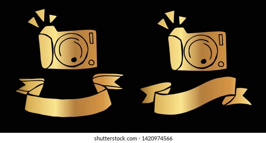 Vector Illustration Logo Design of Gold Camera Photography Icon in Set or Collection. Graphic Design for Shirt, Background, Template, Layout, Website, Mobile App and More.