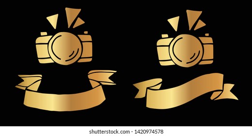 Vector Illustration Logo Design of Gold Camera Photography Icon in Set or Collection. Graphic Design for Shirt, Background, Template, Layout, Website, Mobile App and More.