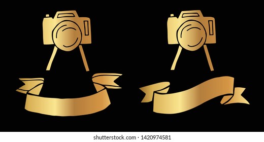 Vector Illustration Logo Design of Gold Camera Photography Icon in Set or Collection. Graphic Design for Shirt, Background, Template, Layout, Website, Mobile App and More.
