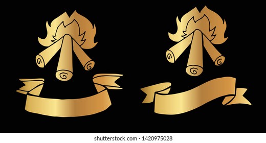 Vector Illustration Logo Design of Gold Camp Fire or Bonfire Icon in Set or Collection. Graphic Design for Shirt, Background, Template, Layout, Website, Mobile App and More.