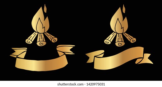 Vector Illustration Logo Design of Gold Camp Fire or Bonfire Icon in Set or Collection. Graphic Design for Shirt, Background, Template, Layout, Website, Mobile App and More.