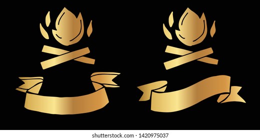 Vector Illustration Logo Design of Gold Camp Fire or Bonfire Icon in Set or Collection. Graphic Design for Shirt, Background, Template, Layout, Website, Mobile App and More.