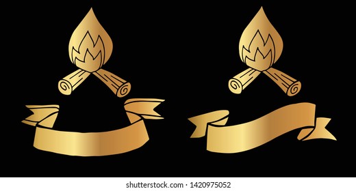 Vector Illustration Logo Design of Gold Camp Fire or Bonfire Icon in Set or Collection. Graphic Design for Shirt, Background, Template, Layout, Website, Mobile App and More.