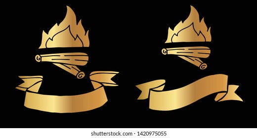 Vector Illustration Logo Design of Gold Camp Fire or Bonfire Icon in Set or Collection. Graphic Design for Shirt, Background, Template, Layout, Website, Mobile App and More.