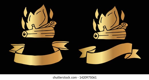 Vector Illustration Logo Design of Gold Camp Fire or Bonfire Icon in Set or Collection. Graphic Design for Shirt, Background, Template, Layout, Website, Mobile App and More.