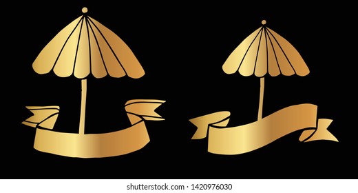Vector Illustration Logo Design of Gold Umbrella Icon in Set or Collection. Graphic Design for Shirt, Background, Template, Layout, Website, Mobile App and More.