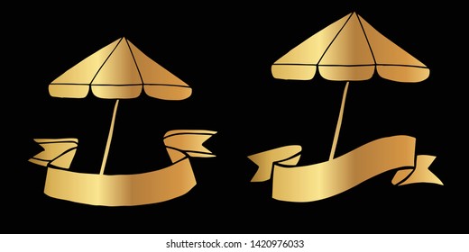 Vector Illustration Logo Design of Gold Umbrella Icon in Set or Collection. Graphic Design for Shirt, Background, Template, Layout, Website, Mobile App and More.