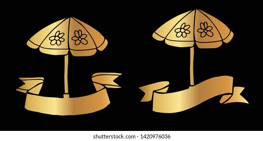 Vector Illustration Logo Design of Gold Umbrella Icon in Set or Collection. Graphic Design for Shirt, Background, Template, Layout, Website, Mobile App and More.