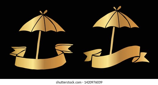 Vector Illustration Logo Design of Gold Umbrella Icon in Set or Collection. Graphic Design for Shirt, Background, Template, Layout, Website, Mobile App and More.