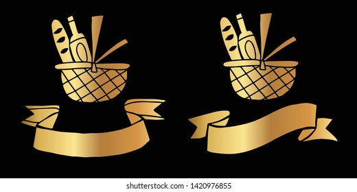 Vector Illustration Logo Design of Gold Picnic Basket Icon in Set or Collection. Graphic Design for Shirt, Background, Template, Layout, Website, Mobile App and More.