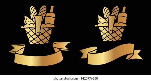 Vector Illustration Logo Design of Gold Picnic Basket Icon in Set or Collection. Graphic Design for Shirt, Background, Template, Layout, Website, Mobile App and More.