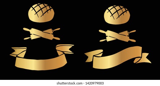 Vector Illustration Logo Design of Gold Bakery Bread and Rolling Pin Icon in Set or Collection. Graphic Design for Shirt, Background, Template, Layout, Website, Mobile App and More.