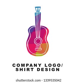 Vector Illustration Logo Design of Guitar Music with Geometry Polygon Rainbow Color. Graphic Design for Shirt, Apparel, Template, Layout, Website, Mobile App and More. 