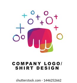 Vector Illustration Logo Design of Hand Power or Fist with Geometry Polygon Rainbow Color. Graphic Design for Shirt, Background, Template, Layout, Website, Mobile App and More.