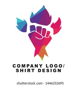 Vector Illustration Logo Design of Hand Power or Fist with Geometry Polygon Rainbow Color. Graphic Design for Shirt, Background, Template, Layout, Website, Mobile App and More.