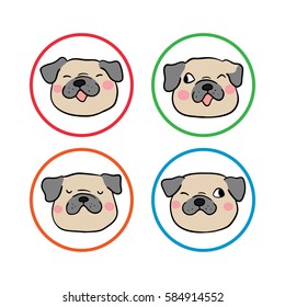 Vector illustration logo design of head cute pug dog.Draw cartoon style.