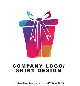 Vector Illustration Logo Design of Holiday and Birthday Gift with Geometry Polygon Rainbow Color. Graphic Design for Shirt, Background, Template, Layout, Website, Mobile App and More.