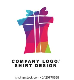 Vector Illustration Logo Design of Holiday and Birthday Gift with Geometry Polygon Rainbow Color. Graphic Design for Shirt, Background, Template, Layout, Website, Mobile App and More.