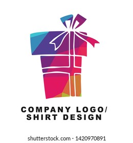 Vector Illustration Logo Design of Holiday and Birthday Gift with Geometry Polygon Rainbow Color. Graphic Design for Shirt, Background, Template, Layout, Website, Mobile App and More.
