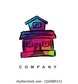 Vector Illustration Logo Design of House Buildings and Architecture with Geometry Polygon Rainbow Color. Hand Drawn and Doodle. 