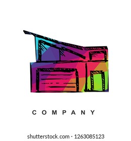 Vector Illustration Logo Design of House Buildings and Architecture with Geometry Polygon Rainbow Color. Hand Drawn and Doodle. 