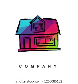 Vector Illustration Logo Design of House Buildings and Architecture with Geometry Polygon Rainbow Color. Hand Drawn and Doodle. 