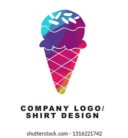 Vector Illustration Logo Design of Ice Cream Food with Geometry Polygon Rainbow Color. Graphic Design for Company, Shirt, Icon and More. 