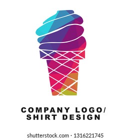 Vector Illustration Logo Design of Ice Cream Food with Geometry Polygon Rainbow Color. Graphic Design for Company, Shirt, Icon and More. 