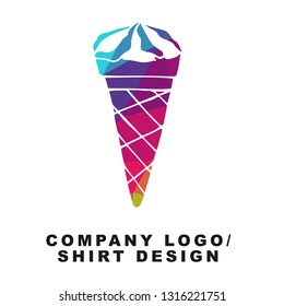 Vector Illustration Logo Design of Ice Cream Food with Geometry Polygon Rainbow Color. Graphic Design for Company, Shirt, Icon and More. 