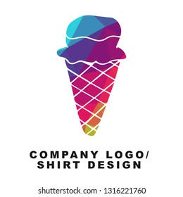 Vector Illustration Logo Design of Ice Cream Food with Geometry Polygon Rainbow Color. Graphic Design for Company, Shirt, Icon and More. 