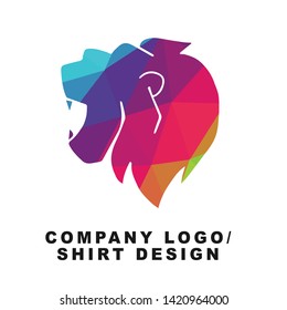 Vector Illustration Logo Design of Lion Animal with Geometry Polygon Rainbow Color. Graphic Design for Shirt, Background, Template, Layout, Website, Mobile App and More.