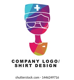 Vector Illustration Logo Design of Nurse in Hospital and Clinic with Geometry Polygon Rainbow Color. Graphic Design for Shirt, Background, Template, Layout, Website, Mobile App and More.