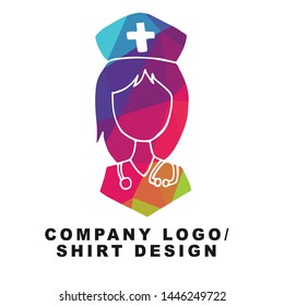 Vector Illustration Logo Design of Nurse in Hospital and Clinic with Geometry Polygon Rainbow Color. Graphic Design for Shirt, Background, Template, Layout, Website, Mobile App and More.