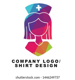 Vector Illustration Logo Design of Nurse in Hospital and Clinic with Geometry Polygon Rainbow Color. Graphic Design for Shirt, Background, Template, Layout, Website, Mobile App and More.
