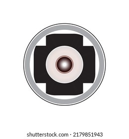 diseño de logotipo de ilustración vectorial en la vista frontal de la lente de la cámara, fondo blanco